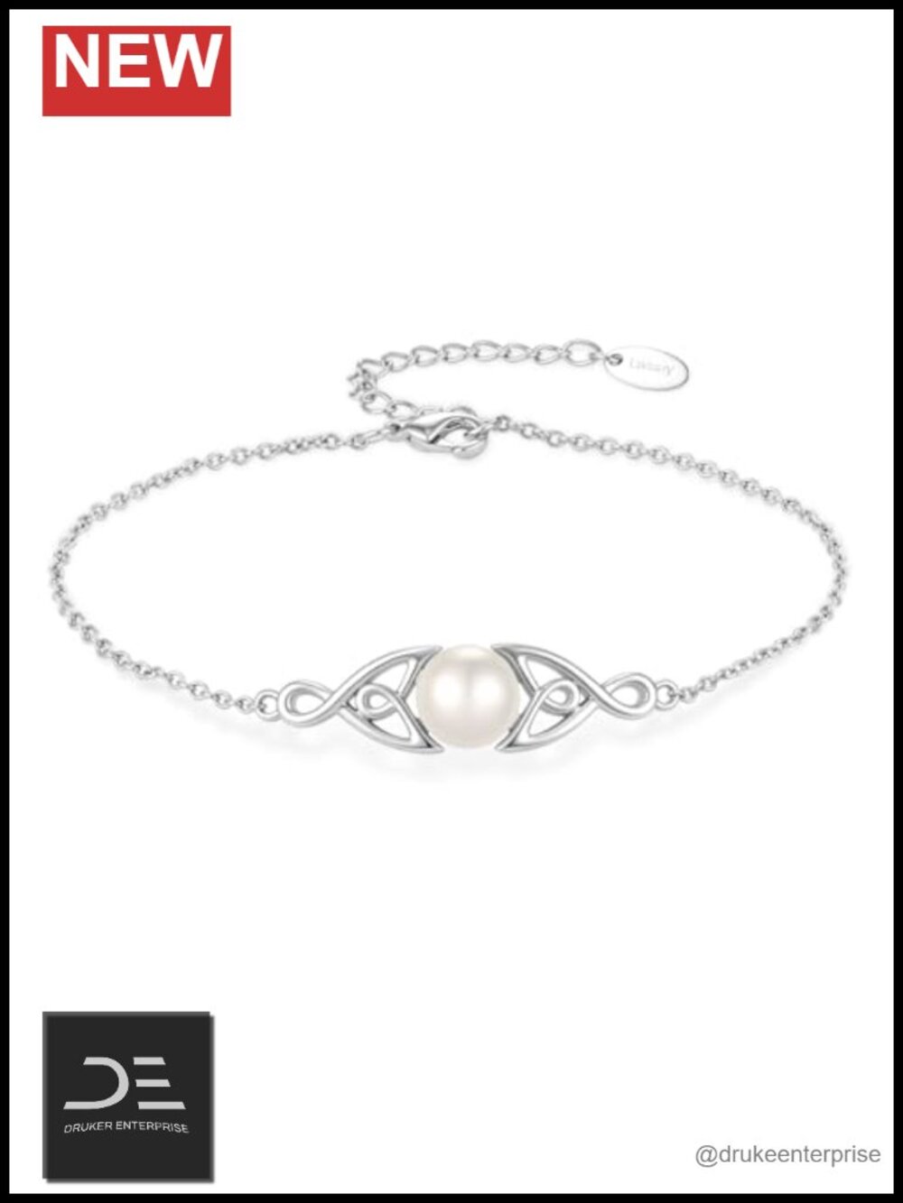 Freshwater Pearl Bracelet 8MM with Celtic Knot Charm Silver Plated